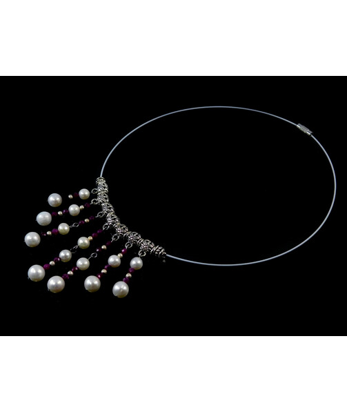 Exclusive necklace "Aristocrat" Pearls, ruby cut 10-8-5 mm