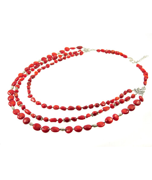 Exclusive necklace "Dorofeya" 3-row Coral