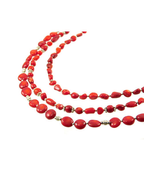 Exclusive necklace "Dorofeya" 3-row Coral