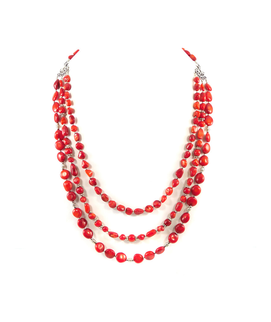 Exclusive necklace "Dorofeya" 3-row Coral