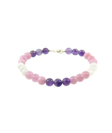 Exclusive bracelet Kunzite, Amethyst, Adular 6 mm