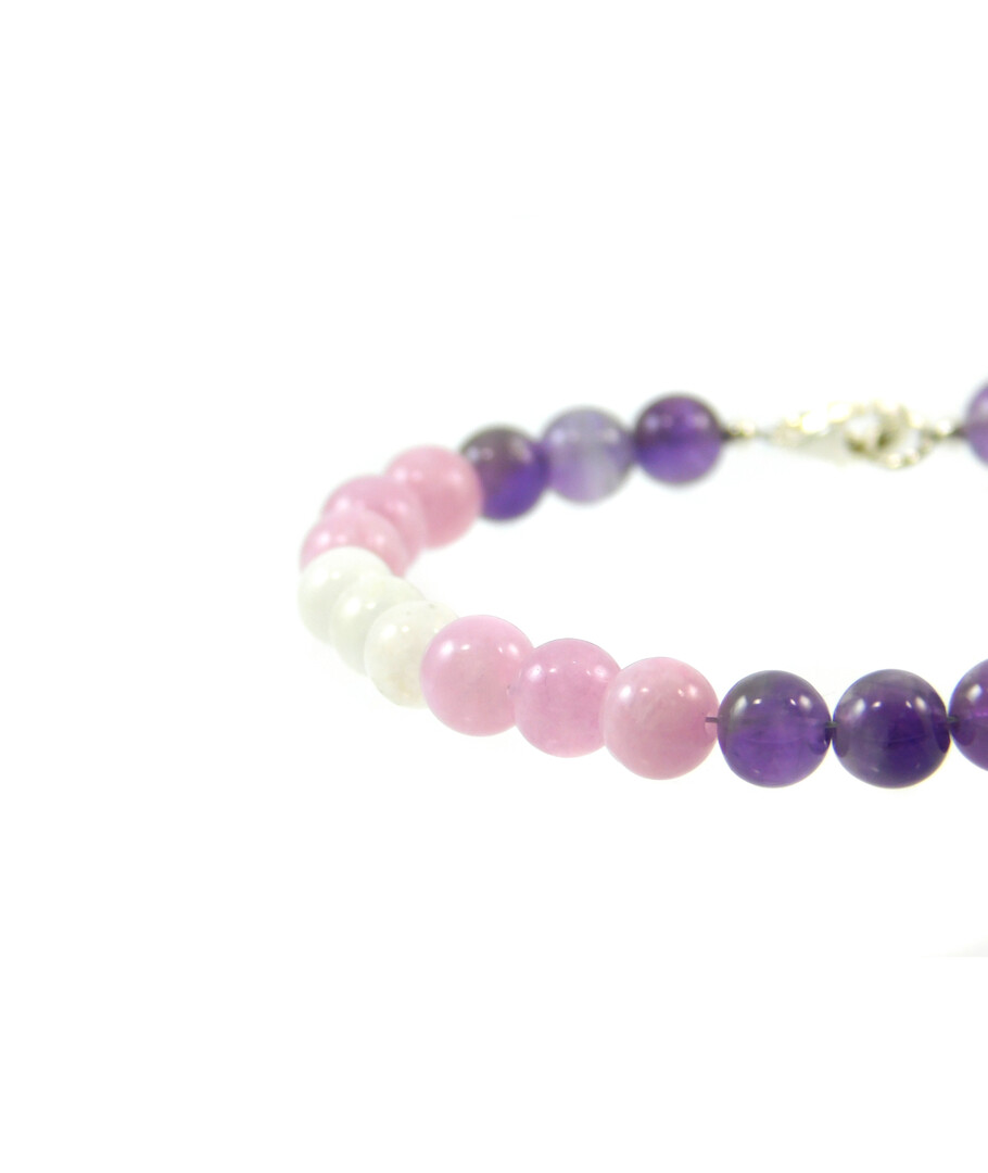 Exclusive bracelet Kunzite, Amethyst, Adular 6 mm