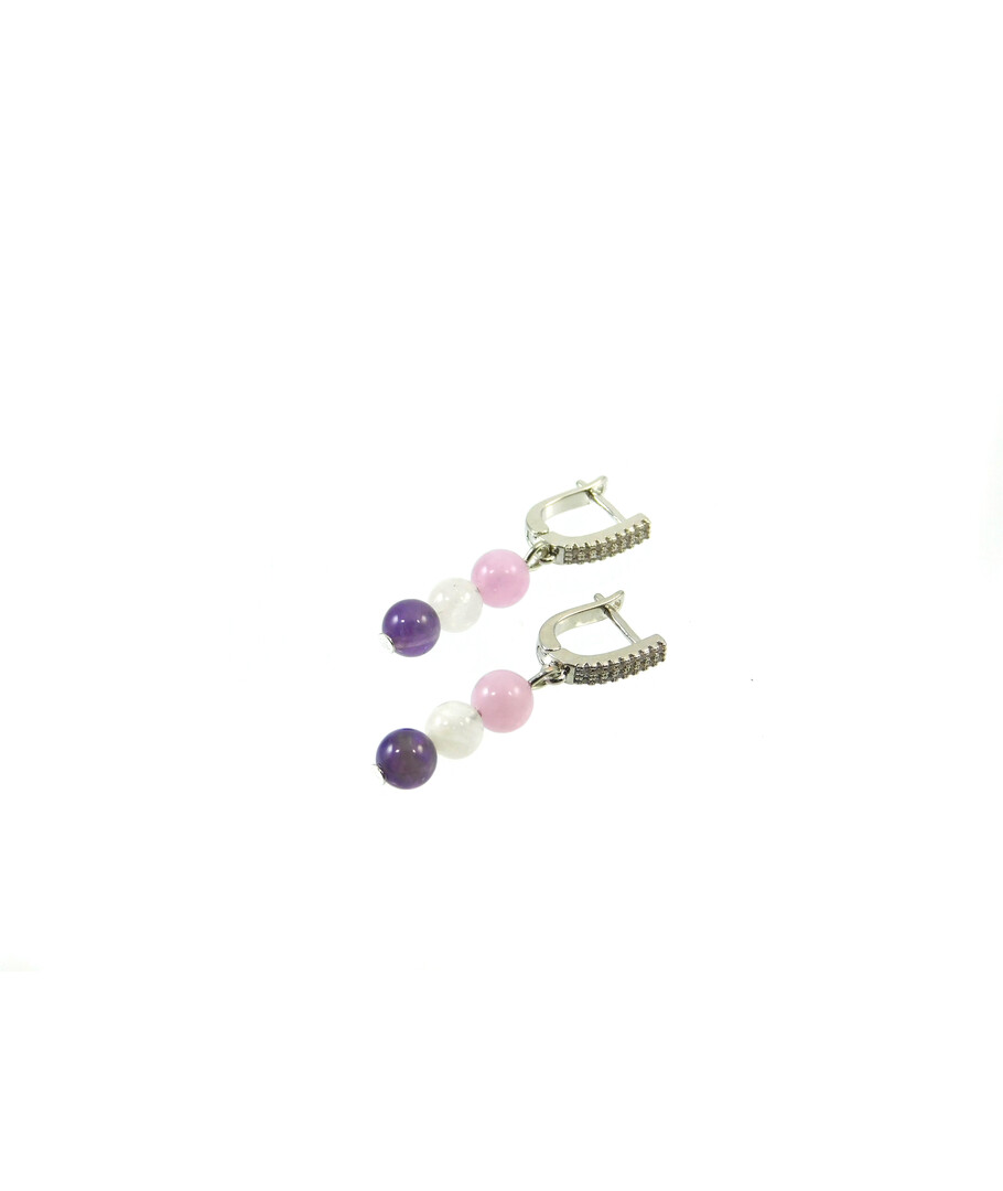 Exclusive earrings Kunzite, Amethyst, Adular 6 mm