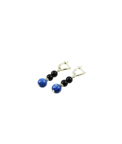 Exclusive earrings "Ethnic style" Kyanite, Agate 8-6 mm 