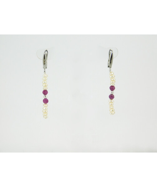 Exclusive earrings "Yasmina" Pearls, ruby facet