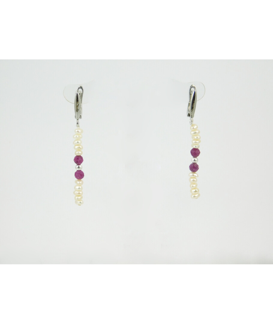 Exclusive earrings "Yasmina" Pearls, ruby facet