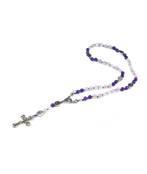 Rosary for prayer Amethyst, Rose quartz, Adular