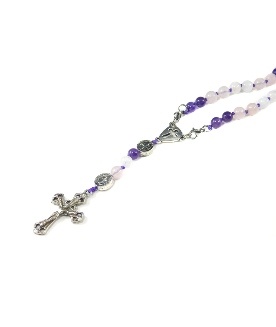 Rosary for prayer Amethyst, Rose quartz, Adular