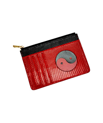 Leather wallet "Yin Yang" red with a lock