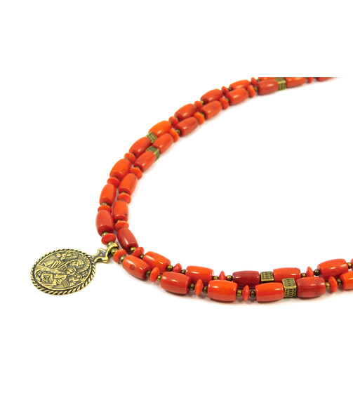 Exclusive necklace "Nasta" Coral barrel, rondel