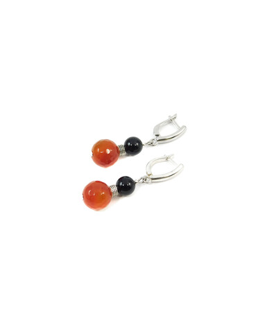 Exclusive earrings "Poppy and honey" Carnelian face, Agate sphere