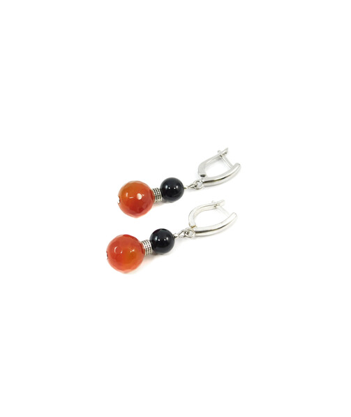 Exclusive earrings "Poppy and honey" Carnelian face, Agate sphere