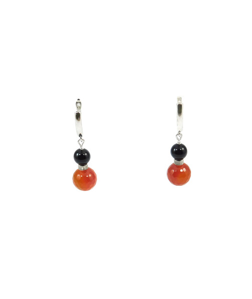 Exclusive earrings "Poppy and honey" Carnelian face, Agate sphere