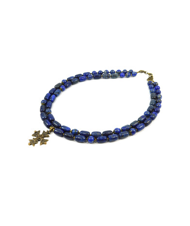 Exclusive necklace "Enchanted" Lapis lazuli barrel, sphere