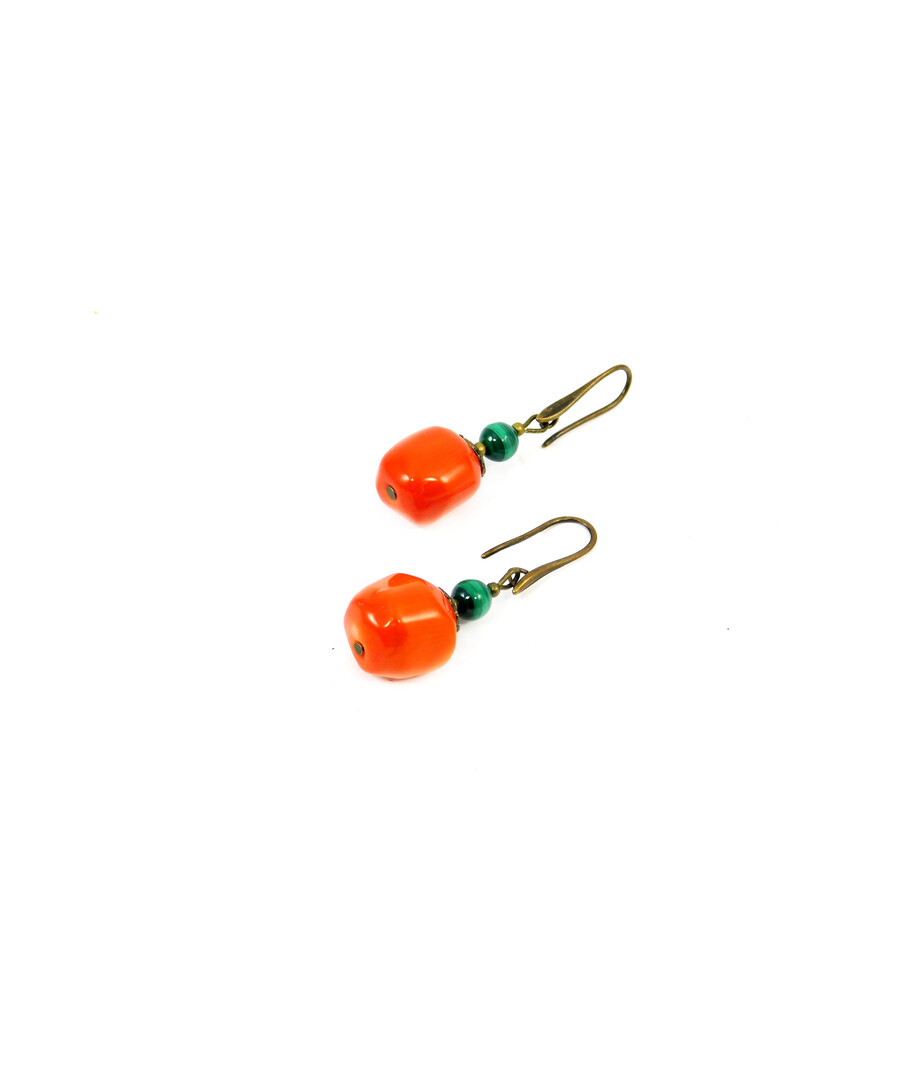 Exclusive earrings "Oasis" Coral, Malachite