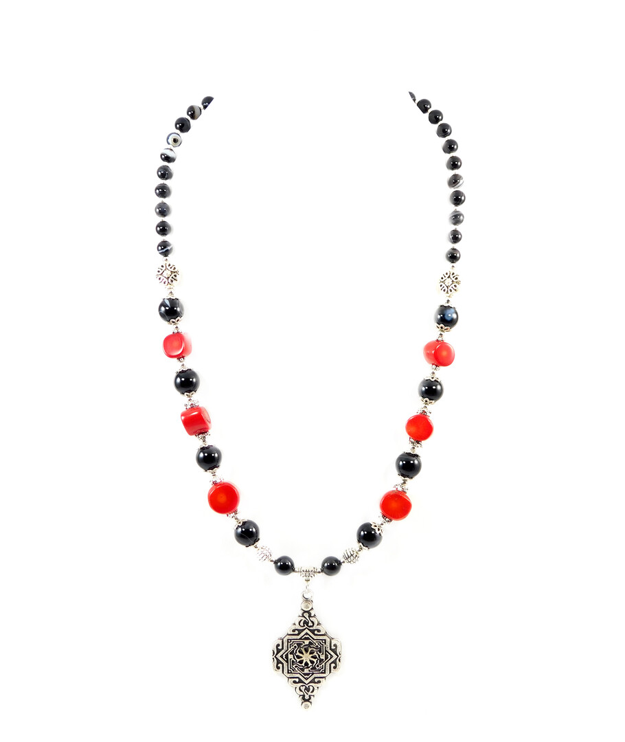 Exclusive necklace "Ethno motifs" Agate, Coral 