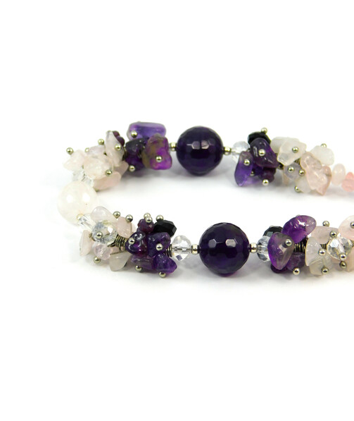 Exclusive bracelet Rose quartz, Amethyst, facet