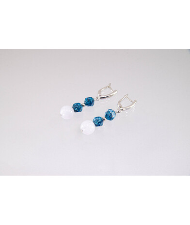 Exclusive "Moremijo" earrings, aquamarine sphere, quartz facet