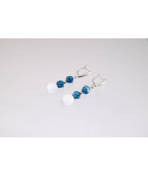 Exclusive "Moremijo" earrings, aquamarine sphere, quartz facet