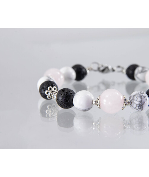 Exclusive bracelet "Cassiopeia" Lava, Kahalong, Rose quartz