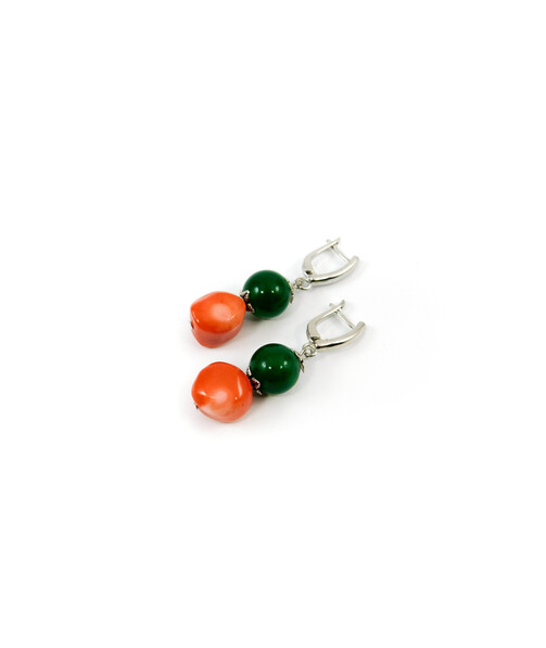 Exclusive earrings Coral, Chrysoprase  