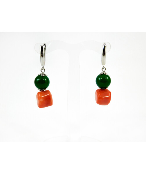 Exclusive earrings Coral, Chrysoprase  