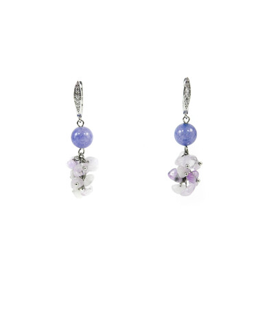 Exclusive earrings "Diva" Quartz sphere, Amethyst lavender crumb