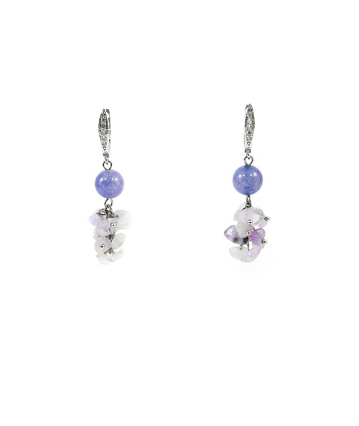 Exclusive earrings "Diva" Quartz sphere, Amethyst lavender crumb