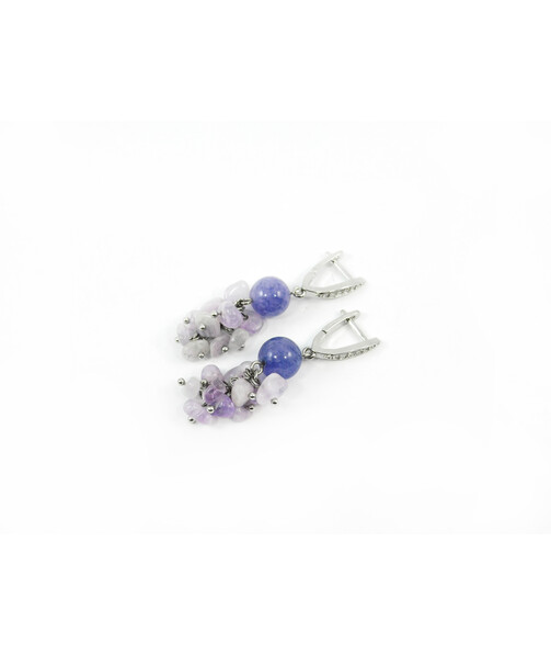 Exclusive earrings "Diva" Quartz sphere, Amethyst lavender crumb