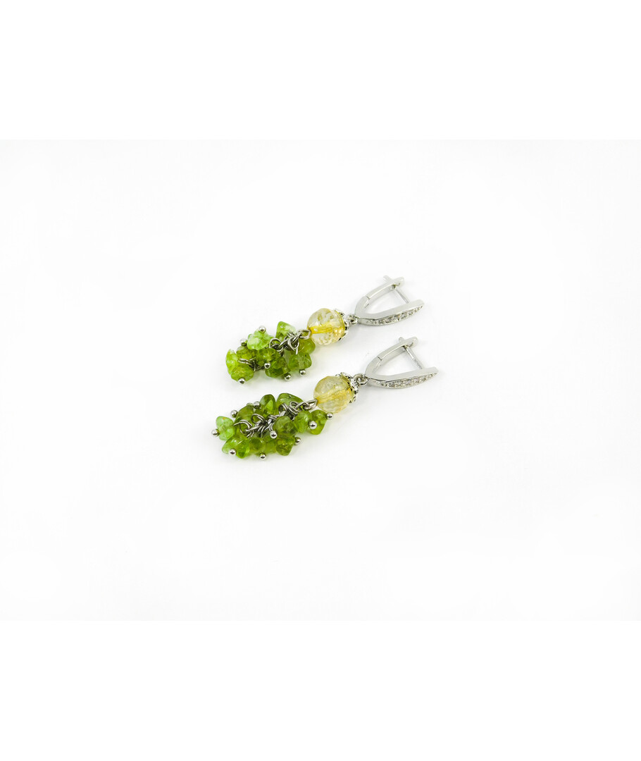 Exclusive earrings "Diva" Citrine facet, Chrysolite crumb