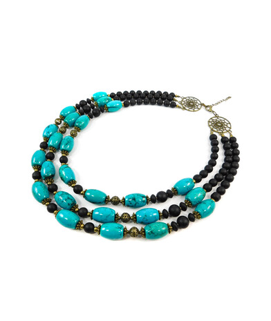 Exclusive necklace "Shifrada" Turquoise, Shungite 3-row