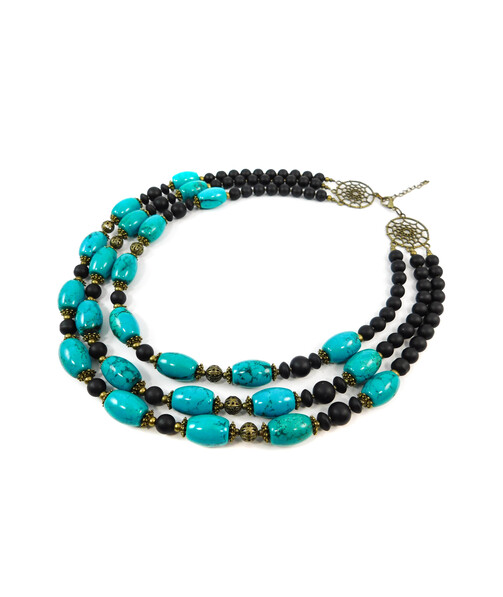 Exclusive necklace "Shifrada" Turquoise, Shungite 3-row