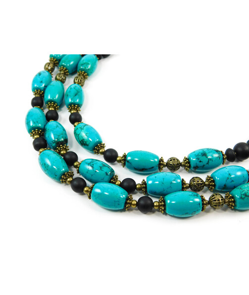 Exclusive necklace "Shifrada" Turquoise, Shungite 3-row