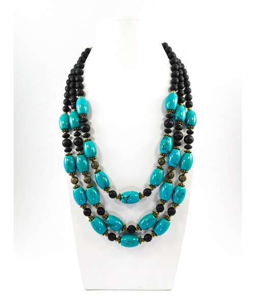 Exclusive necklace "Shifrada" Turquoise, Shungite 3-row