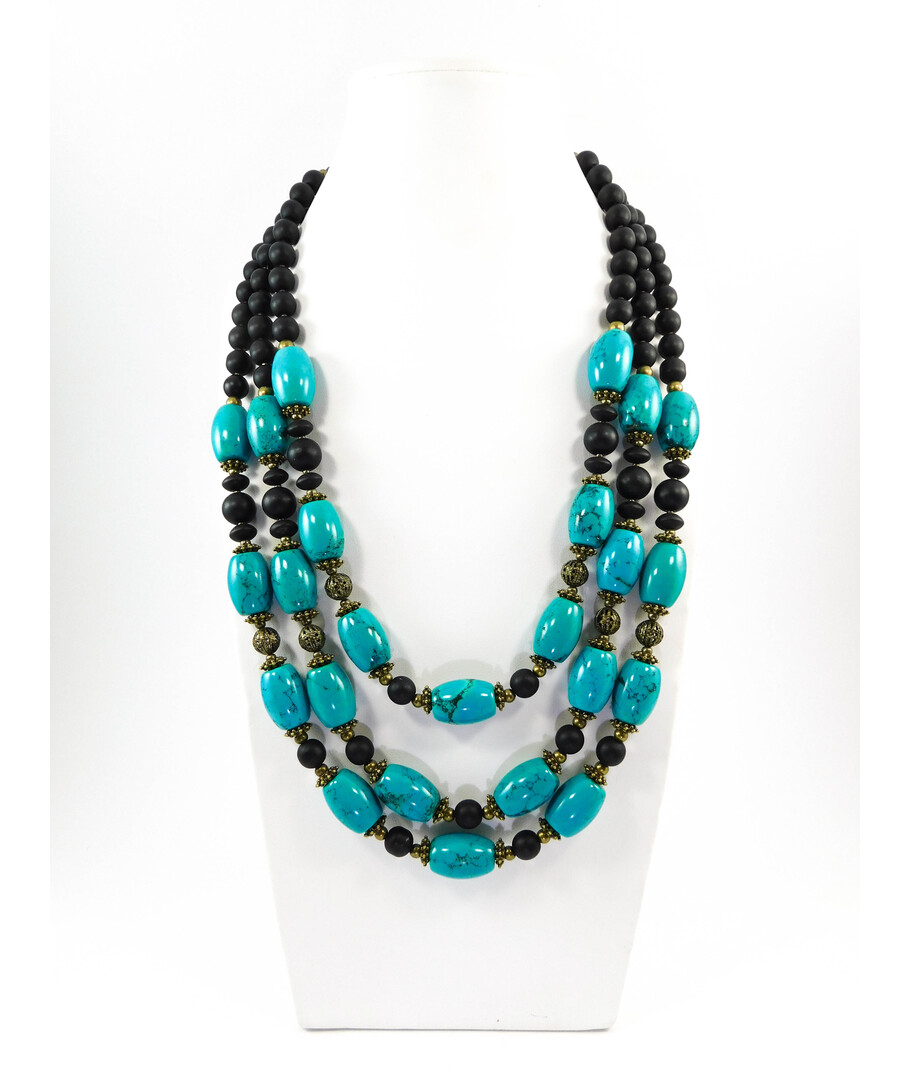 Exclusive necklace "Shifrada" Turquoise, Shungite 3-row