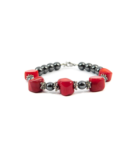 Exclusive bracelet "Georgina" Coral, Hematite