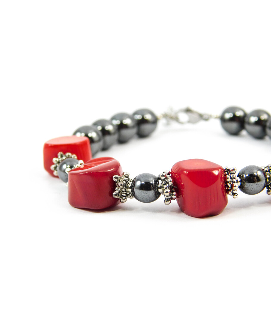 Exclusive bracelet "Georgina" Coral, Hematite