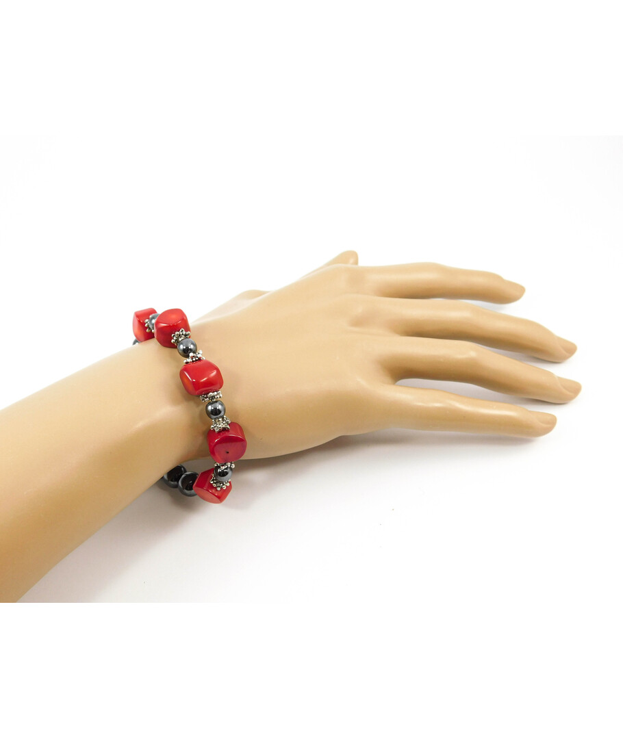 Exclusive bracelet "Georgina" Coral, Hematite