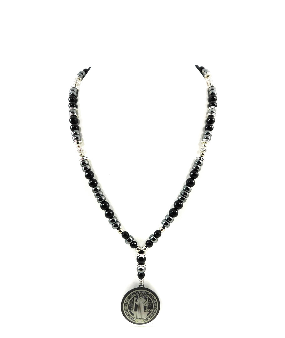 Exclusive necklace "Benedict" Agate, Hematite puck 