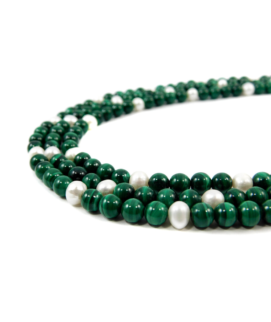 Exclusive necklace "Nymph" Malachite sphere, Pearls 