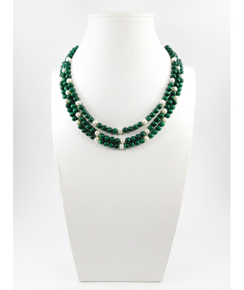 Exclusive necklace "Nymph" Malachite sphere, Pearls 