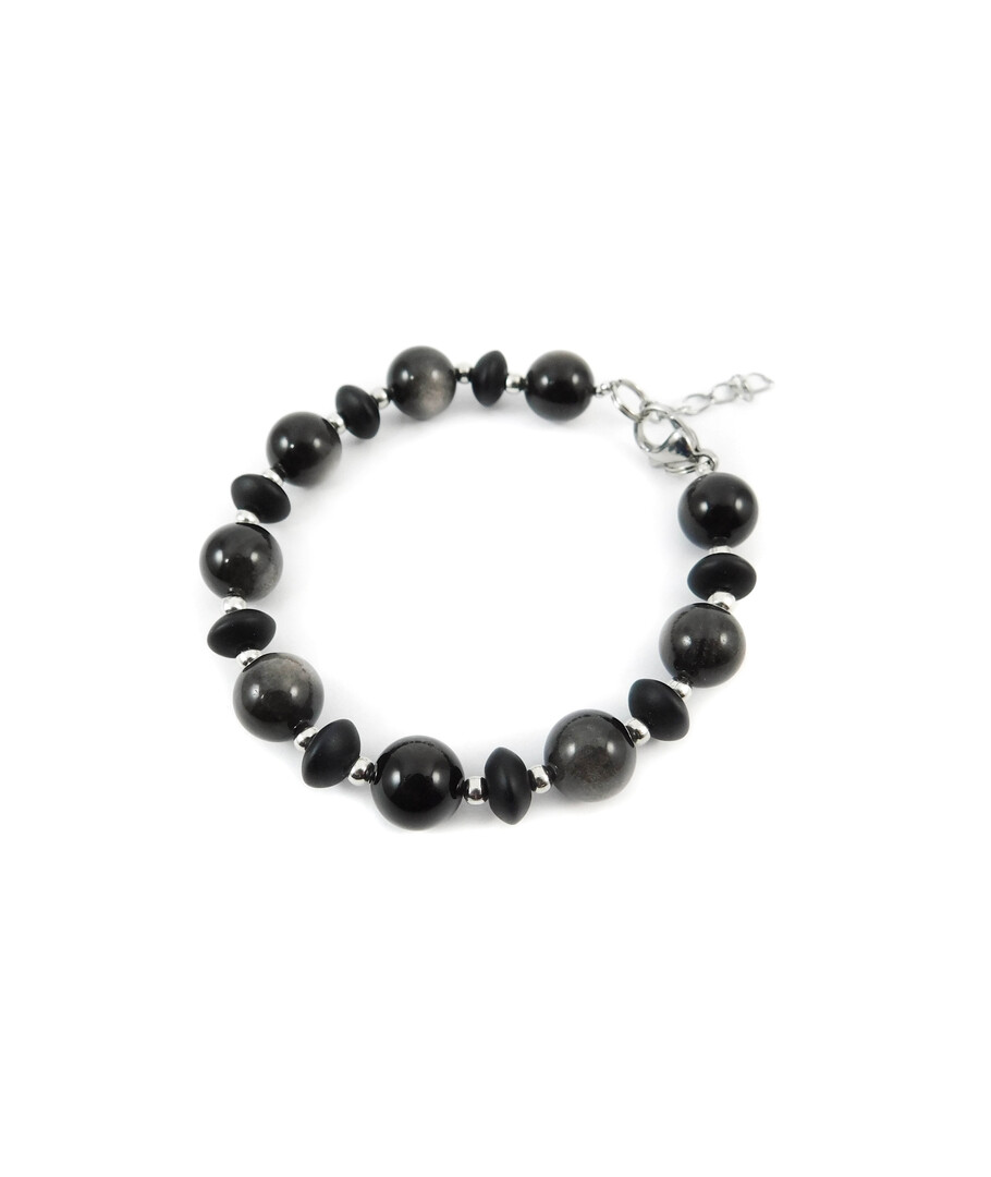 Exclusive bracelet "Altair" Obsidian, Shungite rondel