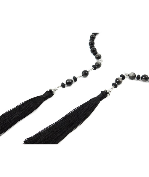 Exclusive necklace "Altair" Obsidian, Shungite rondel tassel