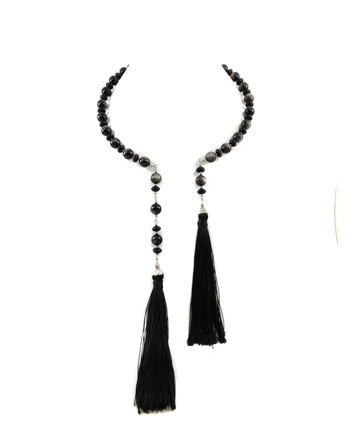 Exclusive necklace "Altair" Obsidian, Shungite rondel tassel