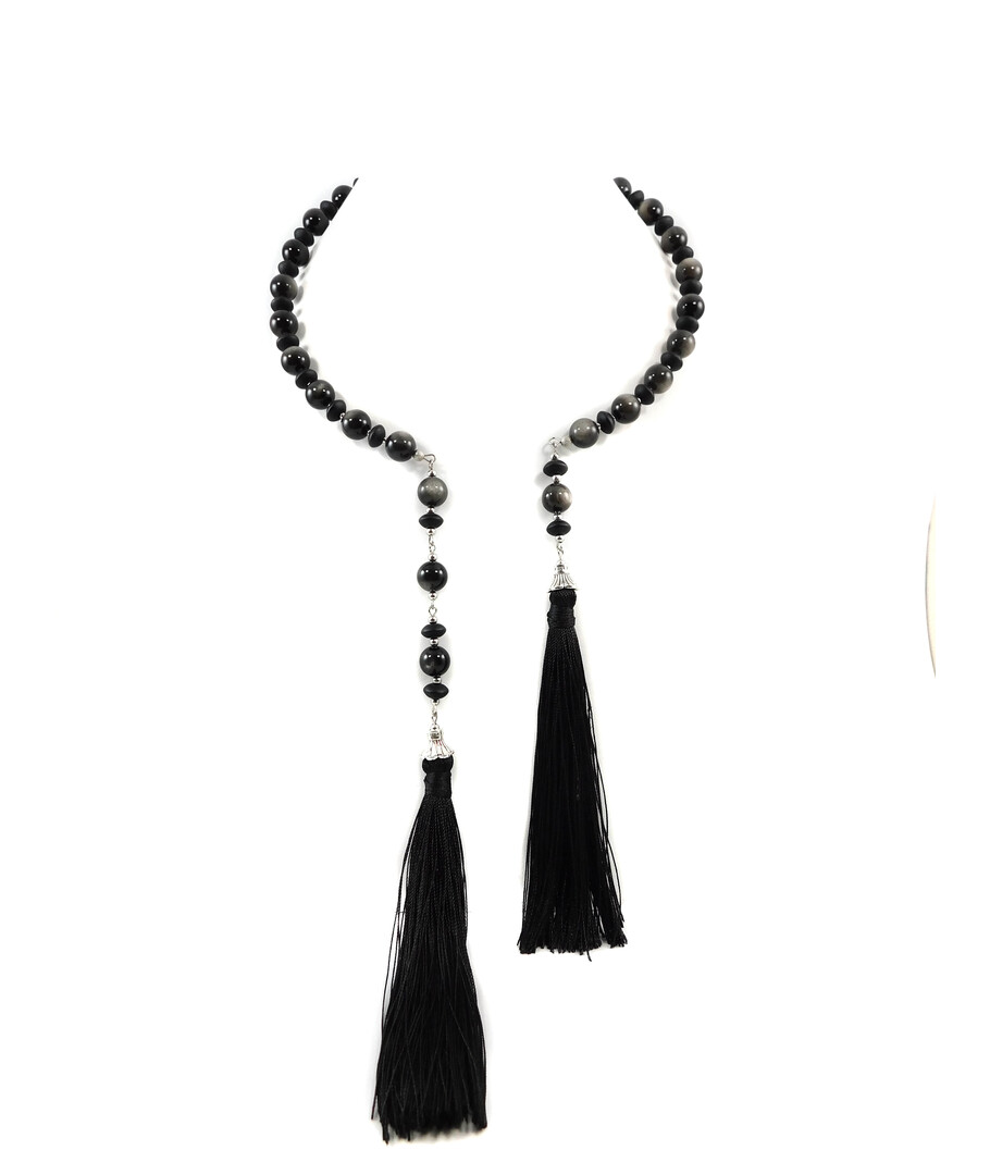 Exclusive necklace "Altair" Obsidian, Shungite rondel tassel