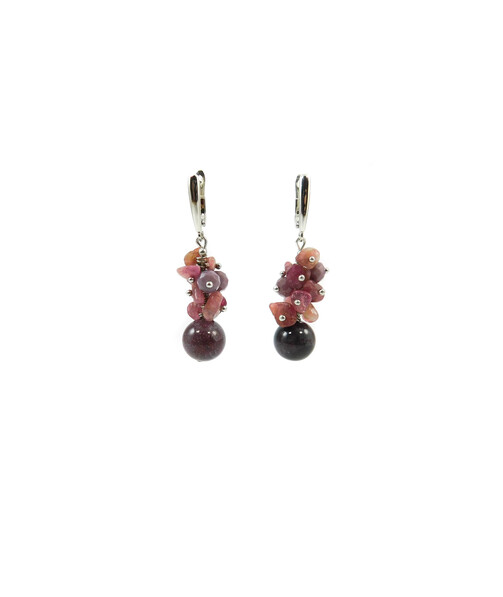 Exclusive earrings "Blooming Orchid" Jasper sphere, Tourmaline crumb