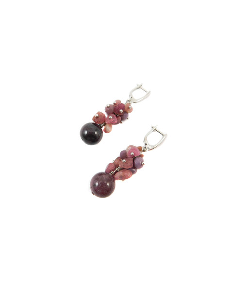 Exclusive earrings "Blooming Orchid" Jasper sphere, Tourmaline crumb