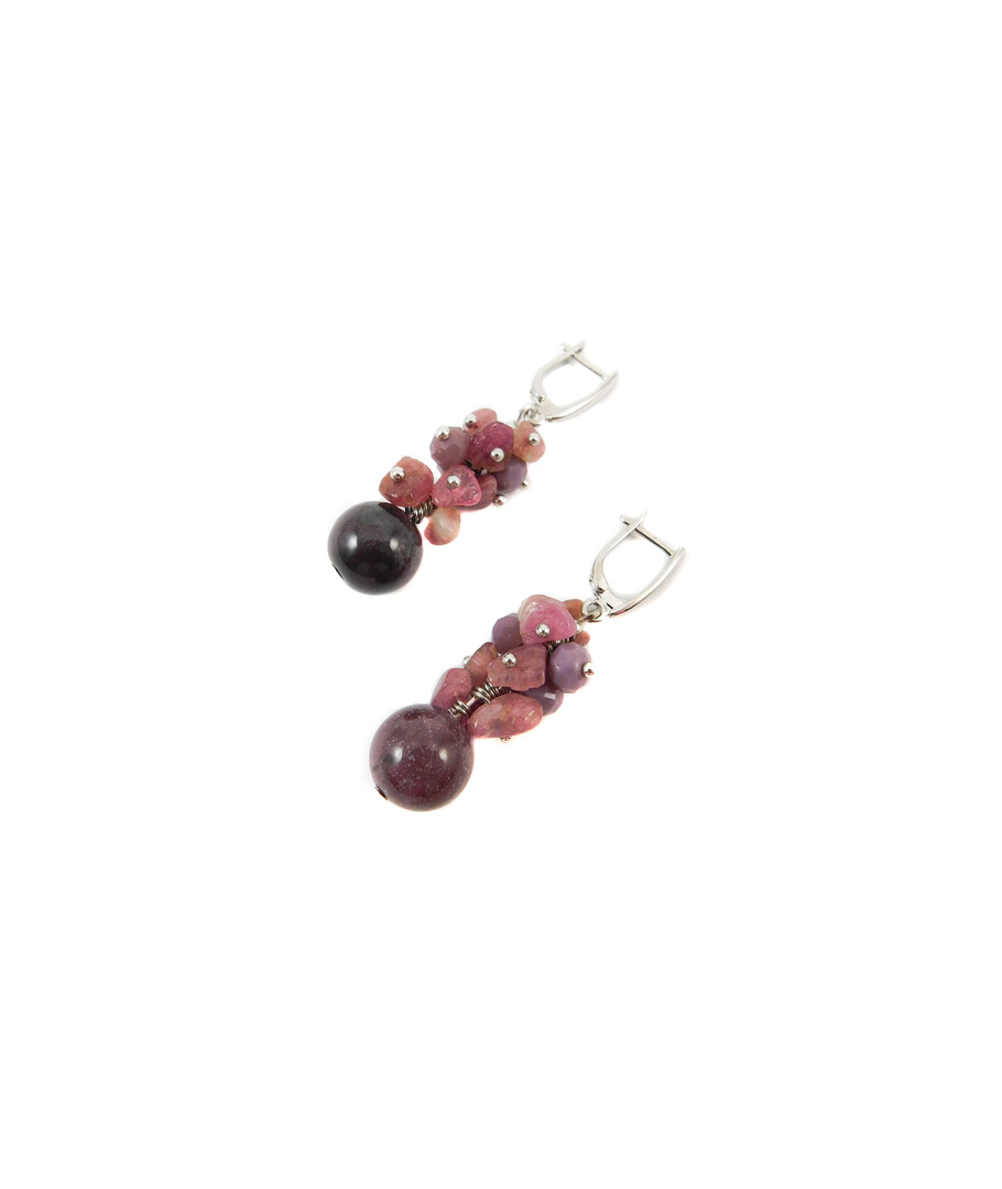 Exclusive earrings "Blooming Orchid" Jasper sphere, Tourmaline crumb