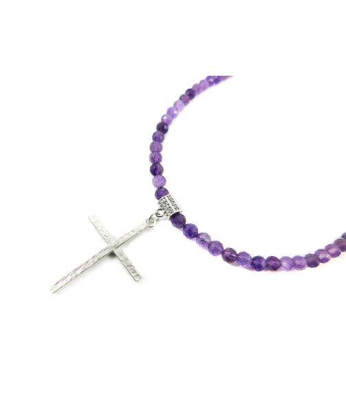 Exclusive necklace Cross, Amethyst facet silver