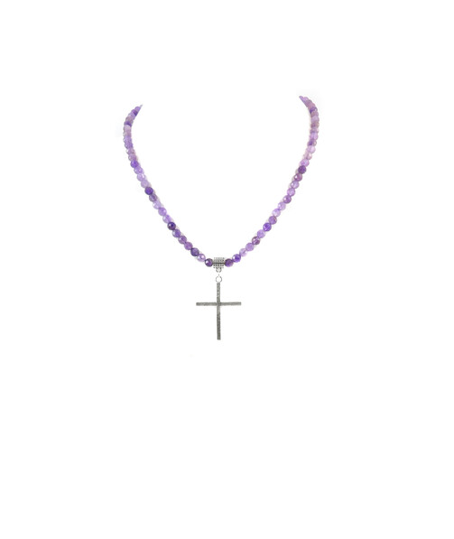 Exclusive necklace Cross, Amethyst facet silver